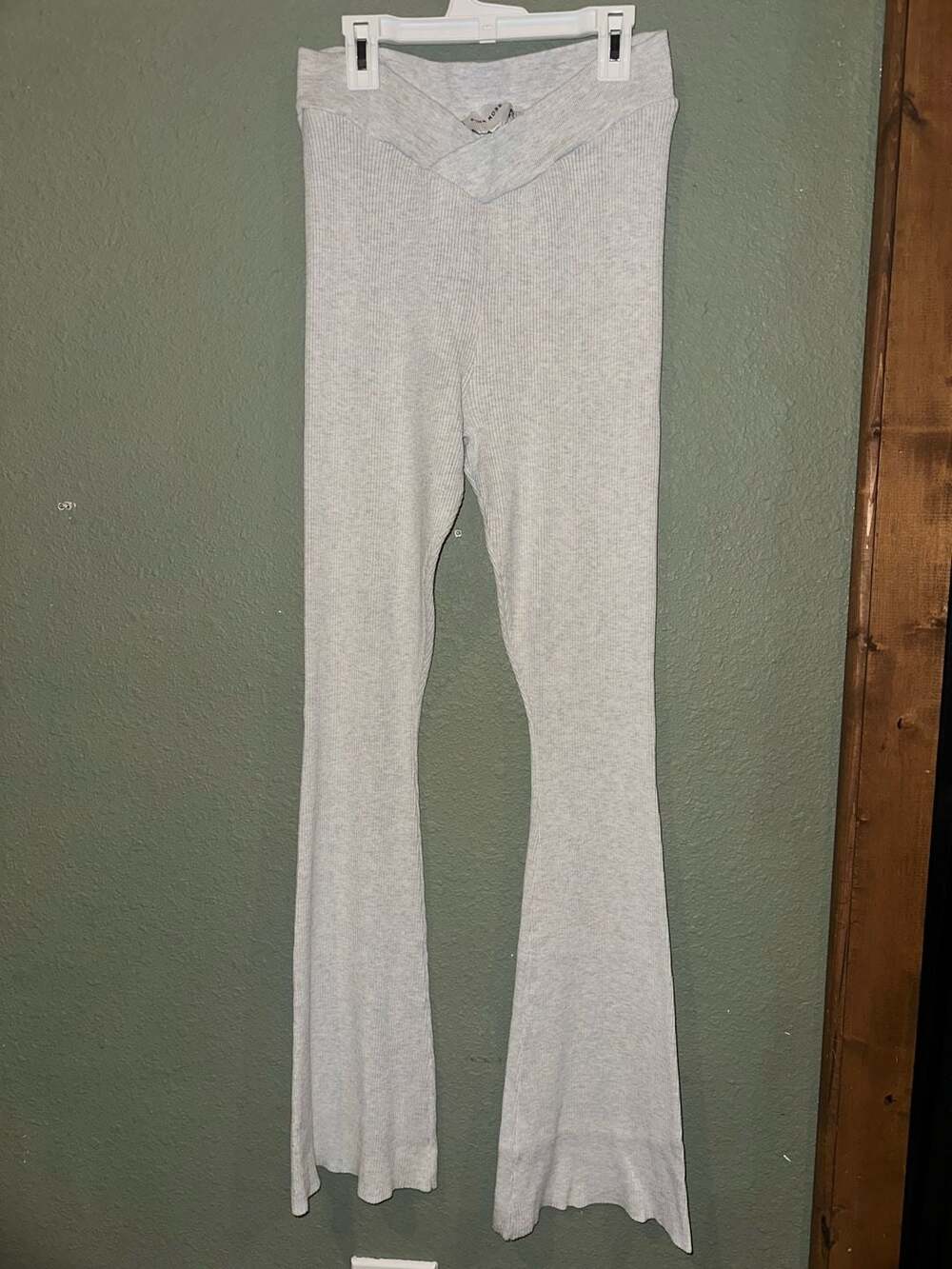 Pink Rose Gray Ribbed Foldover Flared Leggings Size L